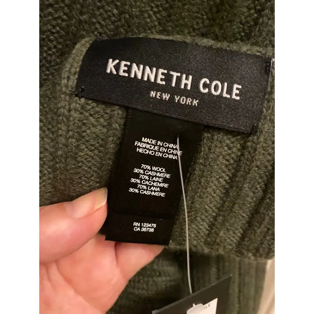 Kenneth Cole Ribbed Knit Winter Scarf Olive Green Long Warm NWT OS